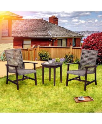 Pine Wood And Wicker Rattan - Chat Set Armchair And End Table