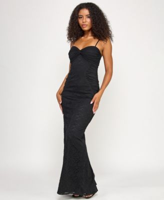 Juniors' Front Twist Bandeau Bodice Gown