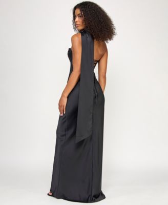 Juniors' Sleeveless Scarf Gown