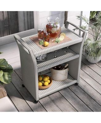 Azur Outdoor Aluminum and PE Wicker Bar Cart