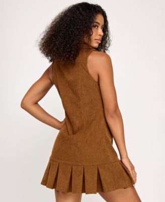 Juniors' Sleeveless Collared Corduroy Dress