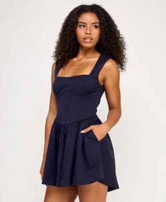 Juniors' Sleeveless Drop Waist Short Dress
