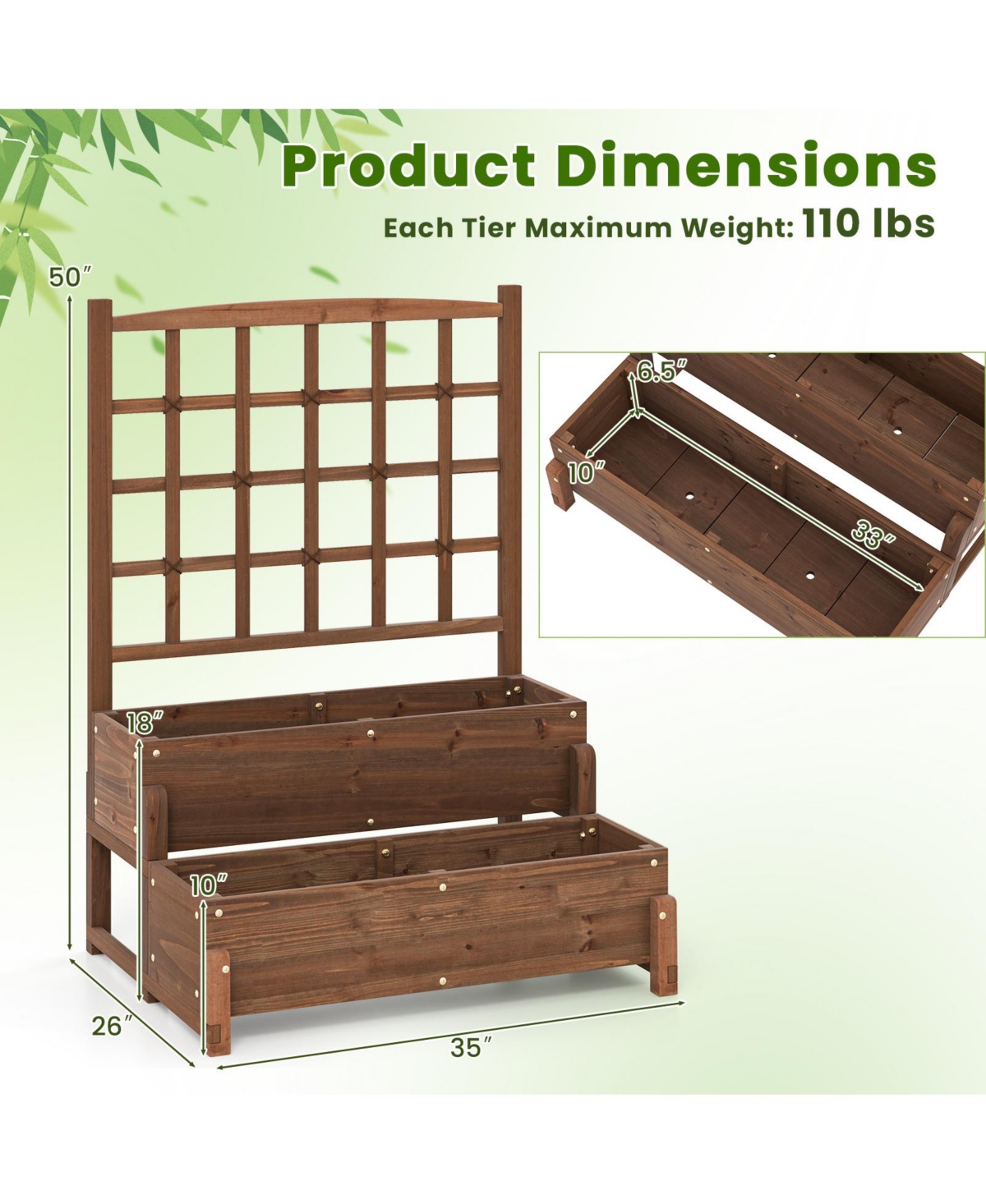 Gymax Raised Garden Bed w/ Trellis w/ Drainage Holes Legs Twisting Rope for Backyard