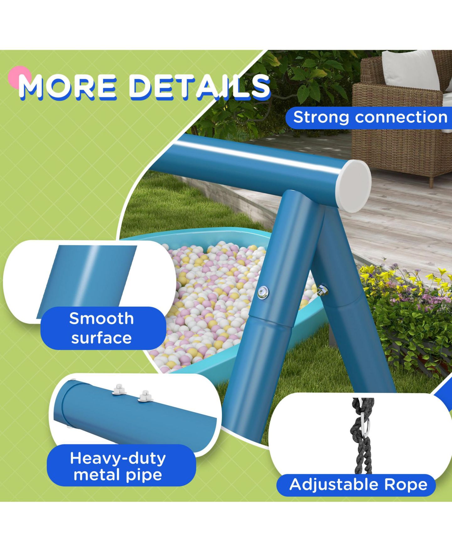 Детские игрушки Outsunny 3 in 1 Metal Swing Set with Nest Swing, Slide & Swing Seats, Holds Up to 352 lbs., Ages 3-10, цвет: Красный — фото 6