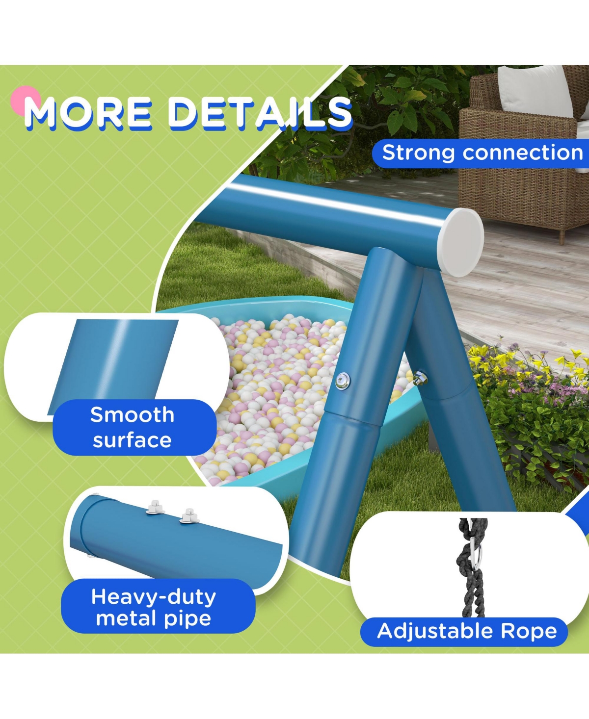 Outsunny Metal Swing Set for Backyard, 3 in 1 Design, Holds Up to 352 lbs.