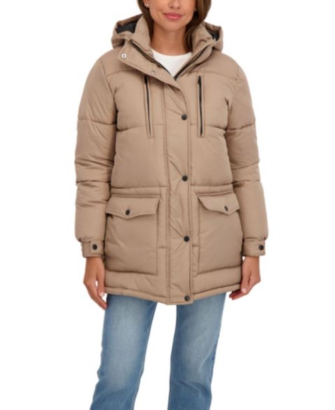 Женские куртки Sebby Women's Juniors' Hooded 3/4 Puffer Coat