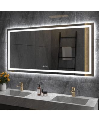 LED Bathroom Mirror, 60" x 30" with Front Light and Backlit, Stepless Dimmable Wall Mount Mirrors, Anti-Fog, Shatter-Proof, Memory, 3 Colors Lihgting, LED Vanity Mirror(Horizontal/Vertical)