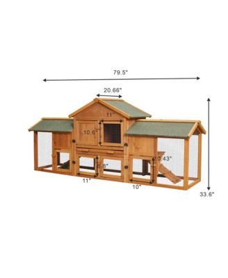79.5 in. Outdoor Wooden Bunny Cage with 2 Runs House Small Animal Habitats, Two Tier Waterproof Roof in Light Brown