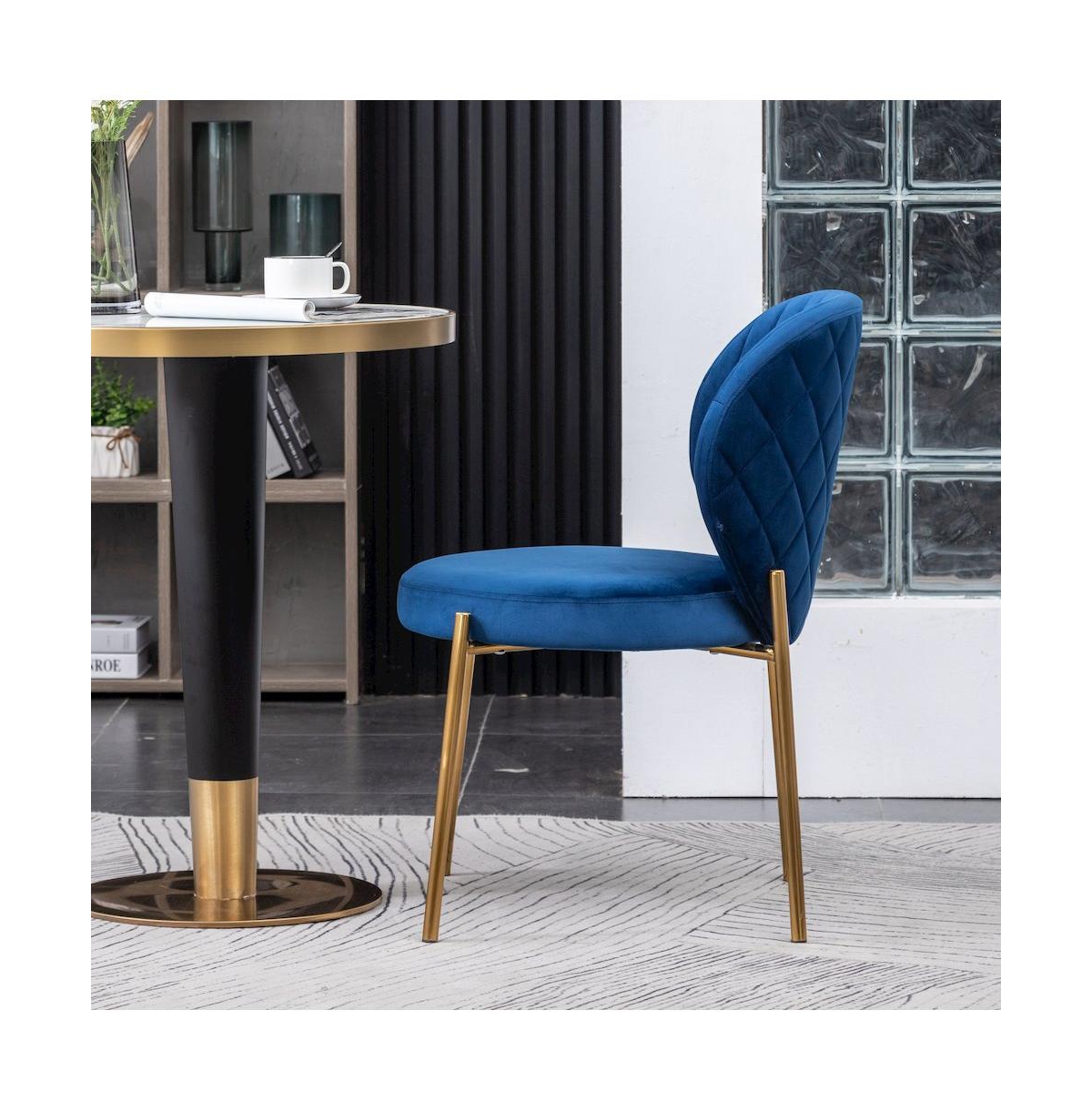 Roundhill Furniture Amoa Contemporary 3-Pc Dining Set, White Round Dining Table and 2 Chairs, Blue