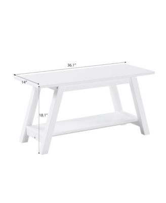 Solid Wood Bench with Shelf and Tilted Legs, 36-Inch Long