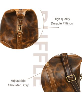 Genuine Full-Grain Leather Duffel Bag for Men and Women, Handmade Travel Weekender with Adjustable Shoulder Strap, Luggage Tag & Inner Organizer Pockets – Cabin Friendly Overnight Bag