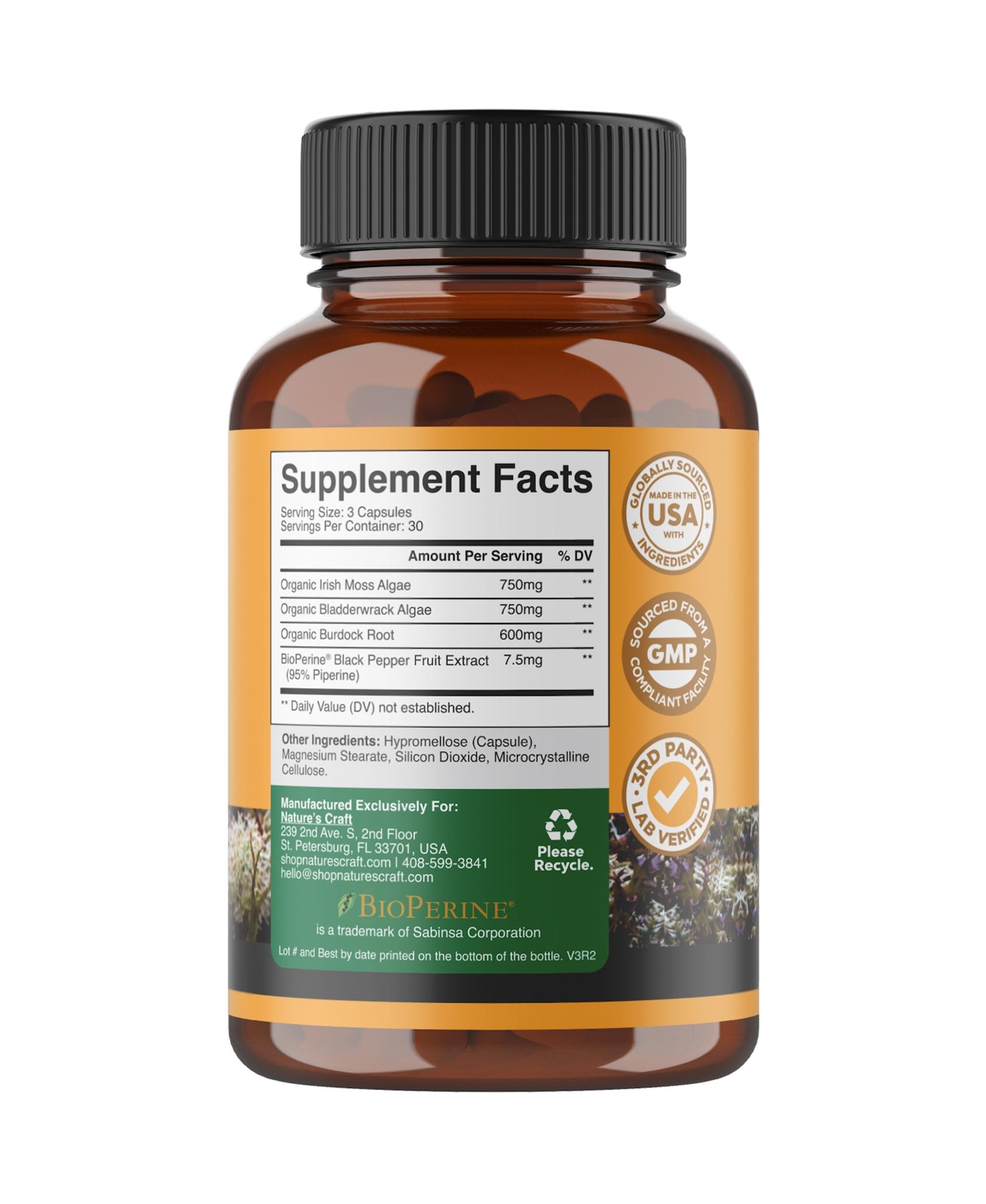 Nature's Craft Organic Irish Sea Moss Capsules, Nature's Craft, Sea Moss and Bladderwrack, 90 Capsules