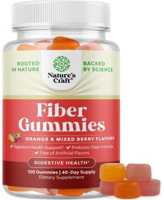 Prebiotic Fiber Gummies for Adults, Prebiotic Soluble Chicory Root, Immunity & Digestive Support, Orange & Mixed Berry Flavor, Nature's Craft, 120ct