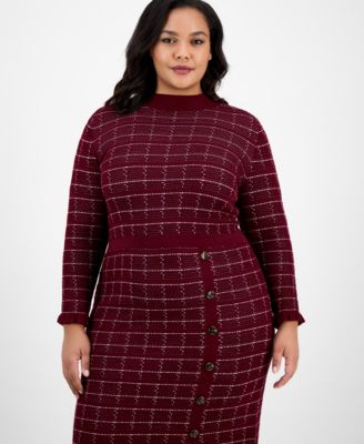 Plus Size Checkered-Knit Sweater Dress