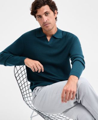 Alfani - Men's Long Sleeve Textured Polo Sweater