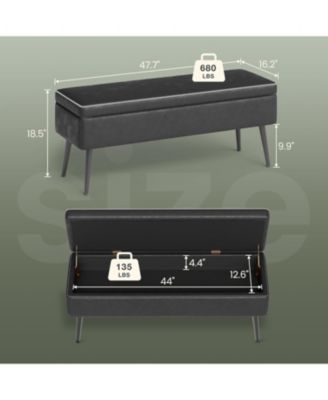 Storage Ottoman Bench, Mid-Century Modern Synthetic Leather, Black, Safety Hinges, Loads 680 lbs, Entryway & Bedroom