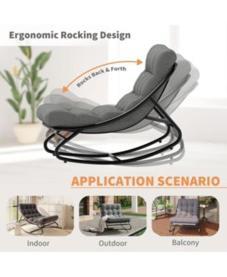 Outdoor Modern Gray Papasan Rocking Egg Chair with Thick Waterproof Cushion, Heavy Duty Metal Frame for Indoor & Patio Use
