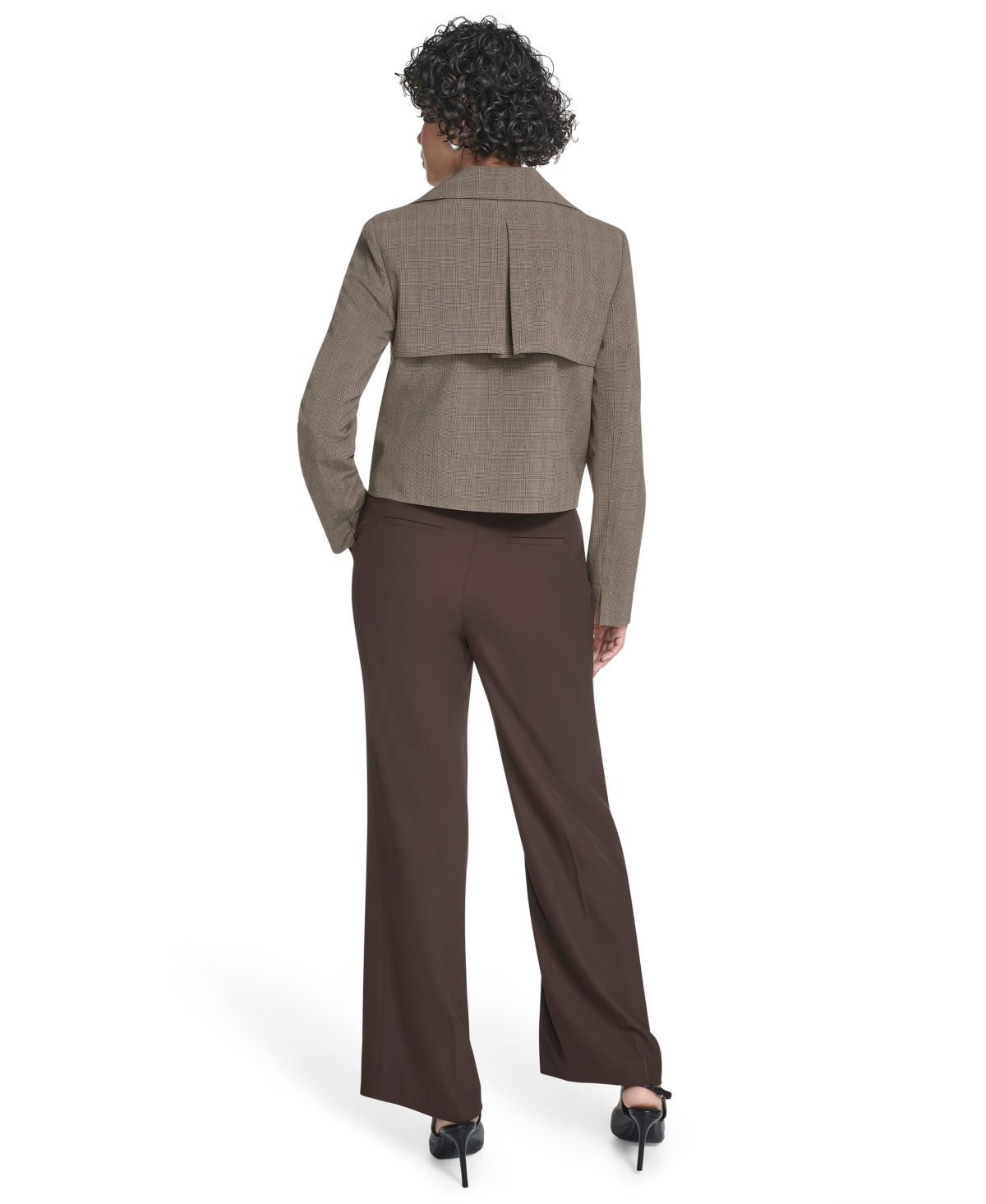 Calvin Klein Petite Novelty Cropped Double Breasted Trench Jacket In Gray