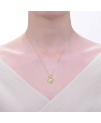 Sterling Silver 14k Gold Plated  Faux Pearl & Cubic Zirconia Swan Pendant Necklace