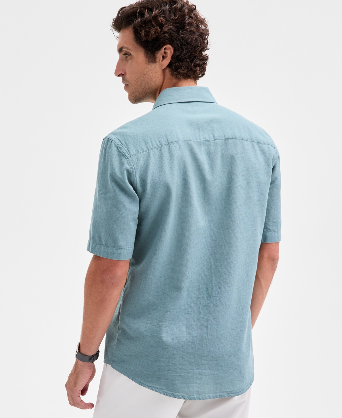 Alfani Men's Short-sleeve Solid Textured Shirt, Created For Macy's In Green