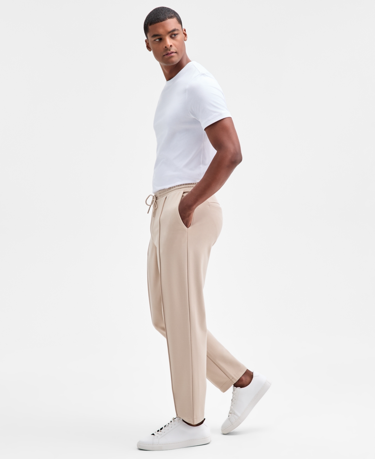 Alfani Men's Alfatech Regular-fit Compact Textured Ponte-knit Pants, Exclusively At Macy's In Neutral