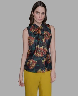 KARL LAGERFELD PARIS - Women's Floral-Print Tie-Neck Blouse