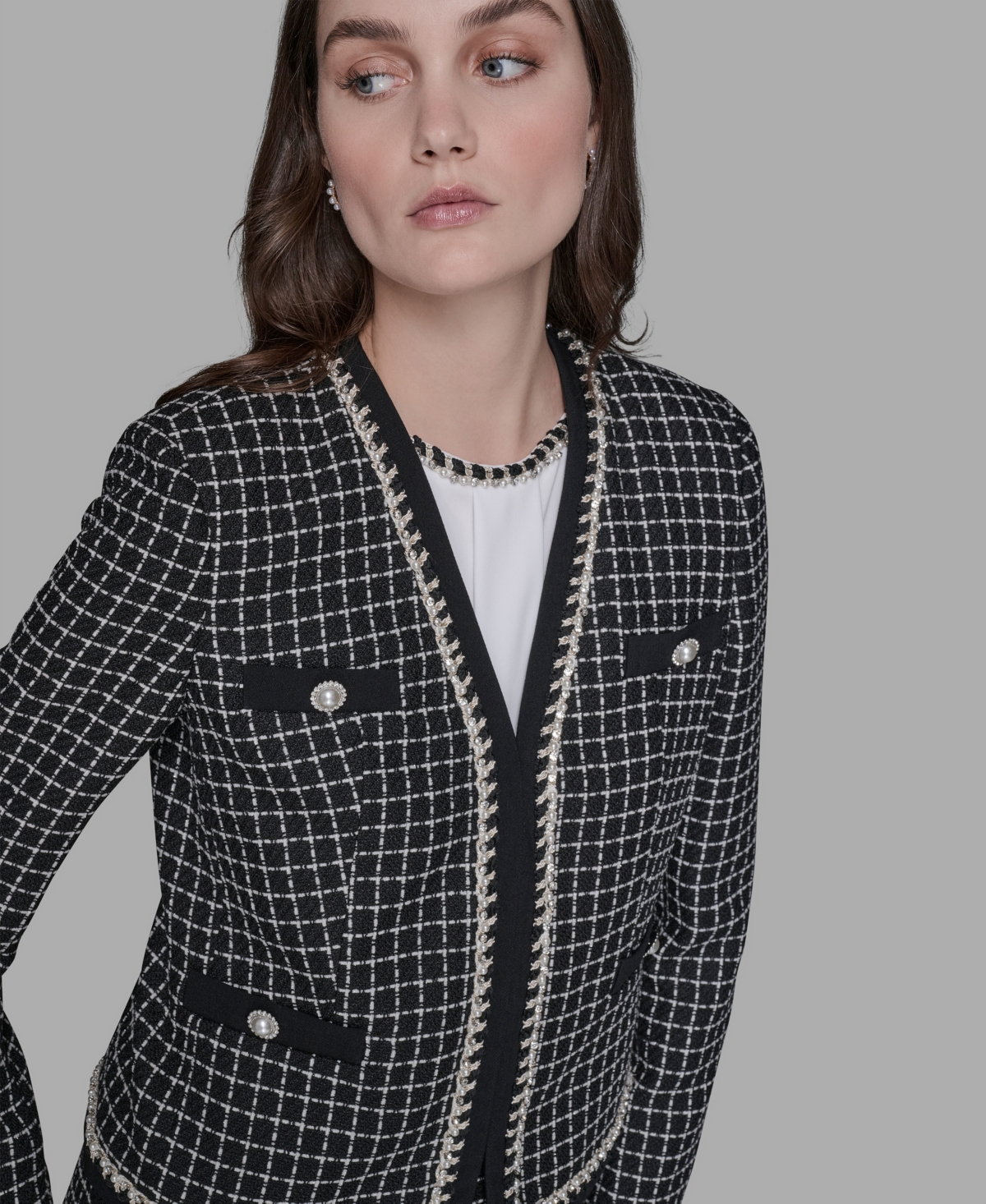 Karl Lagerfeld Women's Embellished Tweed Jacket In Black