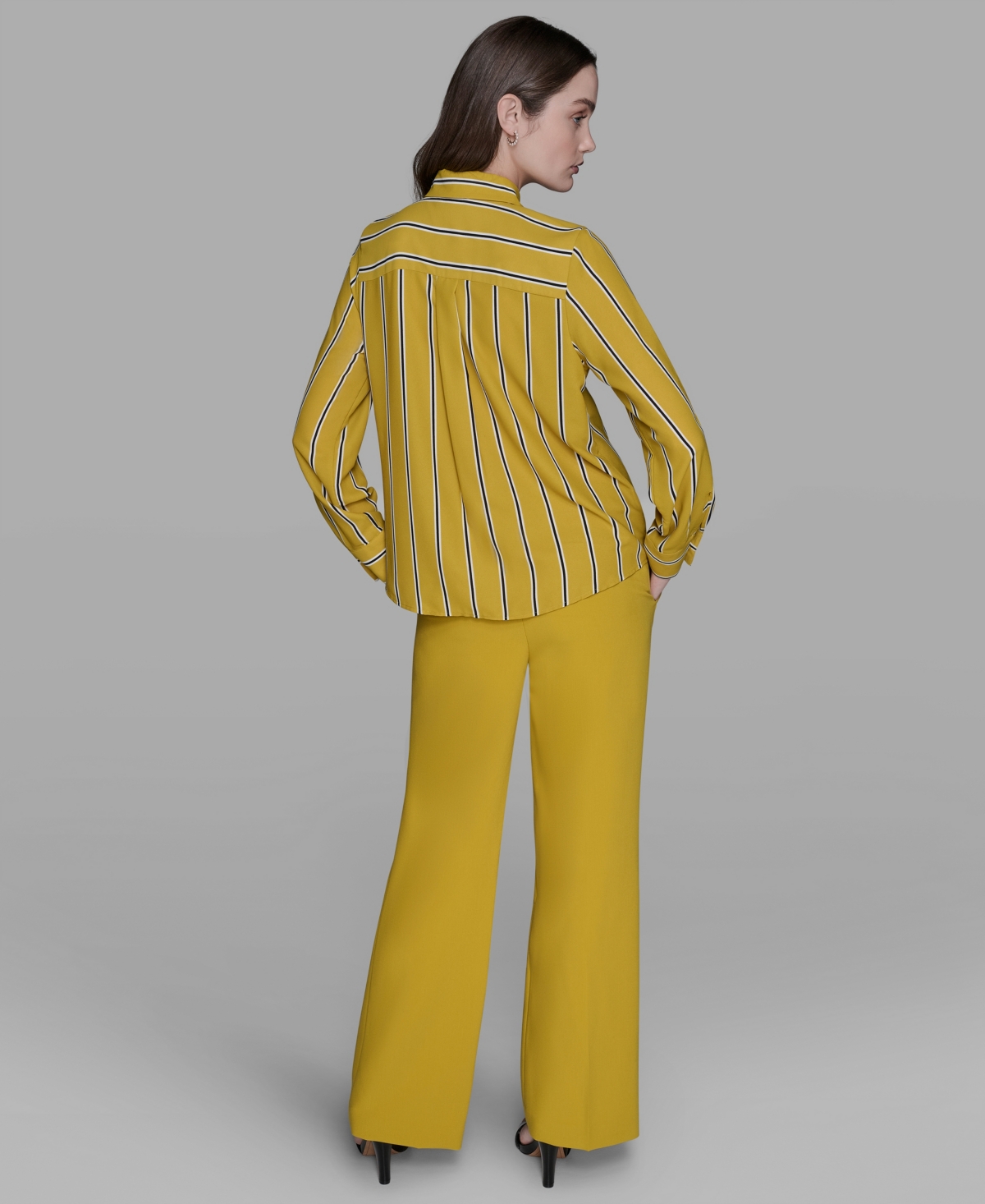 Karl Lagerfeld Women's Striped Faux-pearl Shirt In Yellow