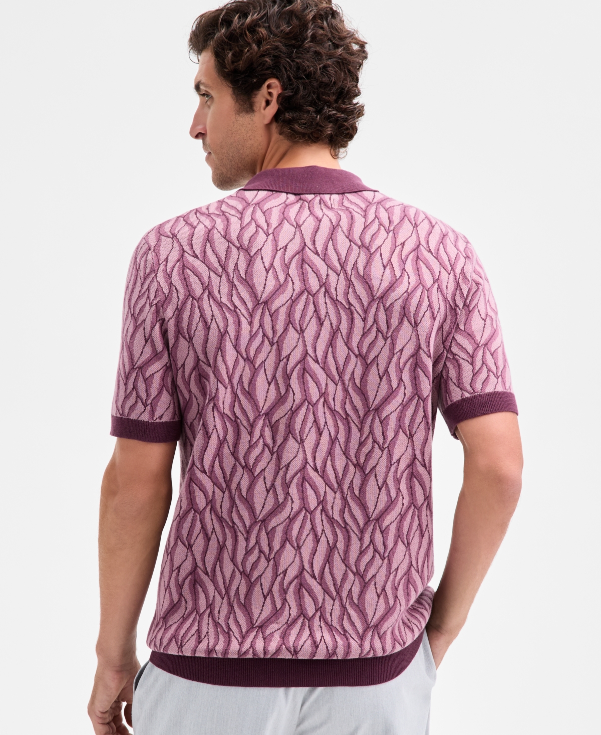 Alfani Men's Short Sleeve Birdseye Jacquard Polo Sweater, Macy's Exclusive In Purple