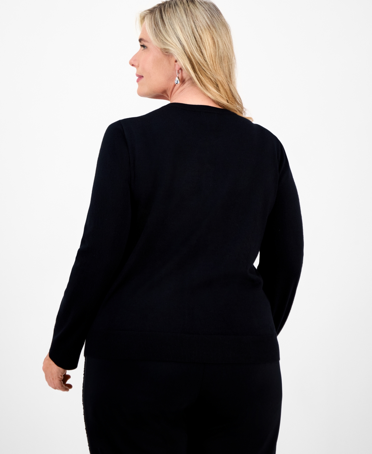 Jm Collection Plus Size Sequin Embellished Button-front Cardigan, Macy's Exclusive In Black