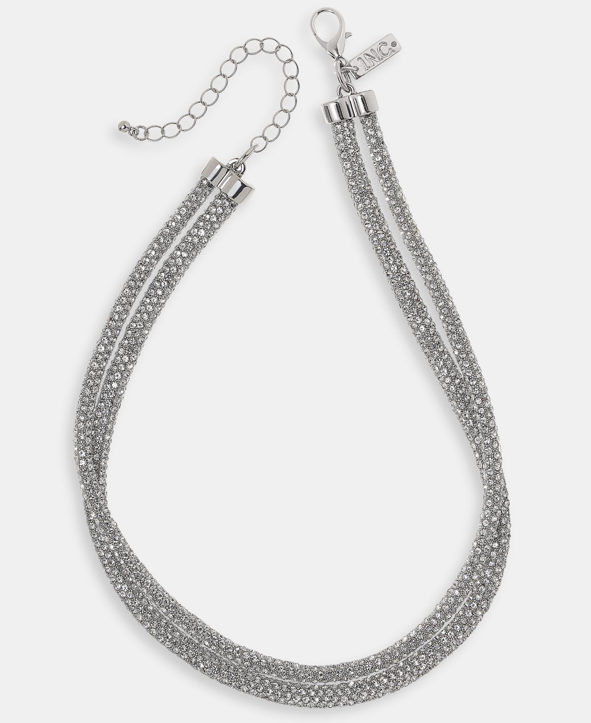 Inc International Concepts Rhinestone Layered Collar Necklace, 15-3/4"+ 3" Extender, Macy's Exclusive In Silver