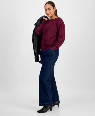 Petite Flat-Front Denim Pants, Created for Macy's