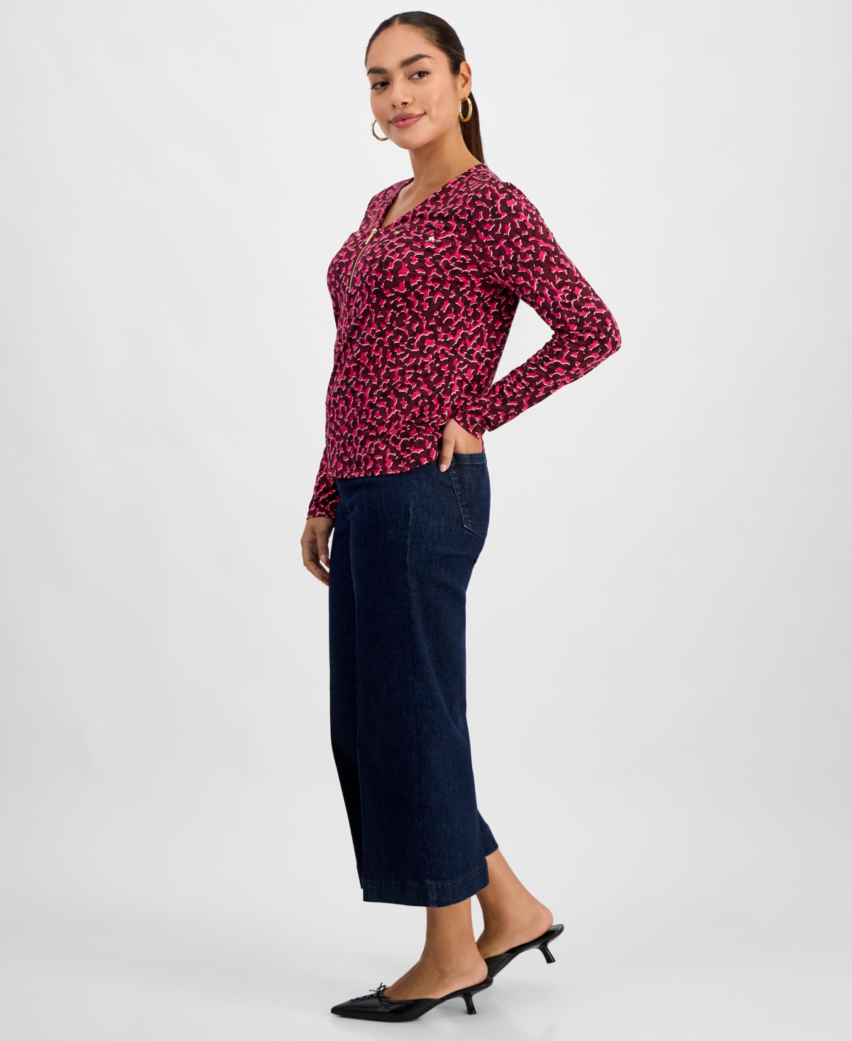 I.n.c. International Concepts Petite Printed Zip-Front Top, Macy's Exclusive