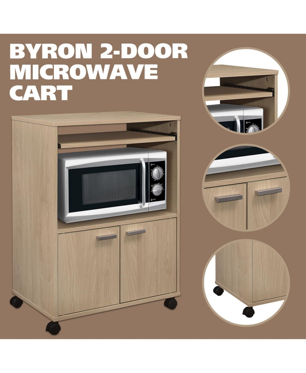 Kings Brand Furniture Byron 2-Door Kitchen Microwave Cart