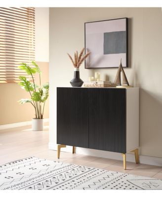 Arvo Modern Console Table – Textured Front with Black Frame & Gold Legs, Sculptural Entryway Sofa Storage Sideboard