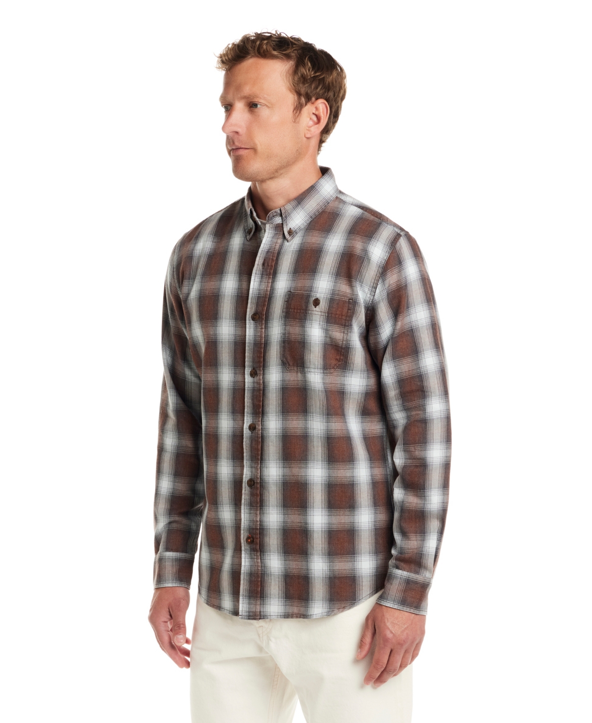 Weatherproof Vintage Men's Long Sleeve Button-down Burnout Plaid Flannel Shirt In Multi