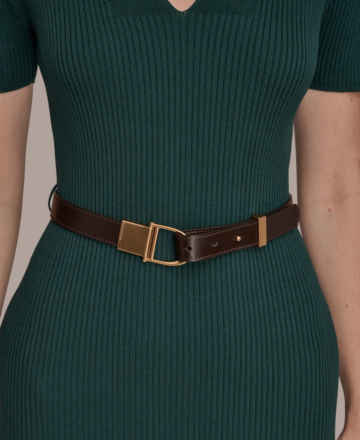 Donna Karan Petite Sweater Short Sleeve Midi Dress In Brown