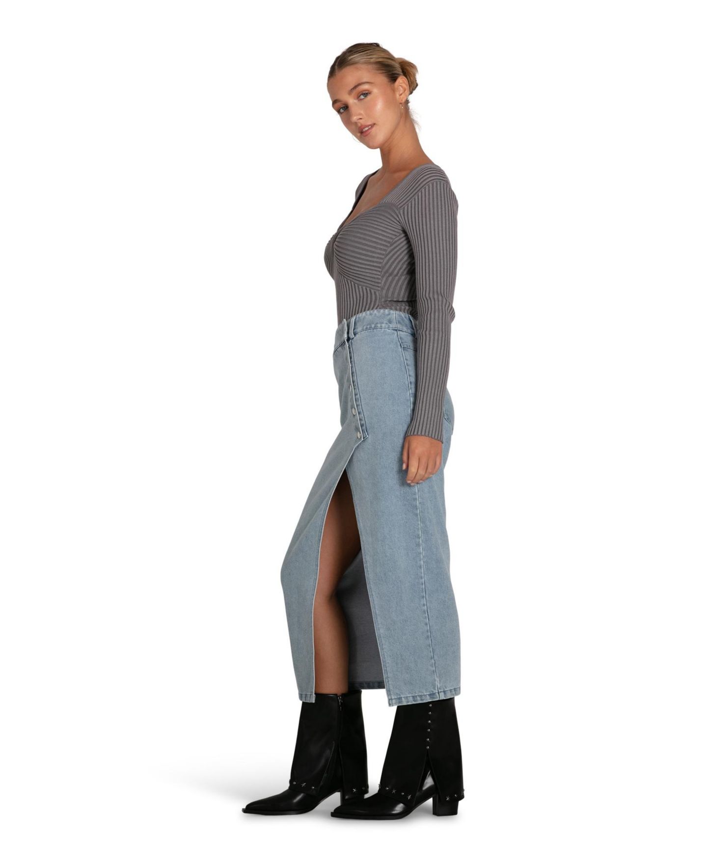 Женская юбка Belle & Bloom Can't Forget You Denim Midi, цвет: Синий — фото 5