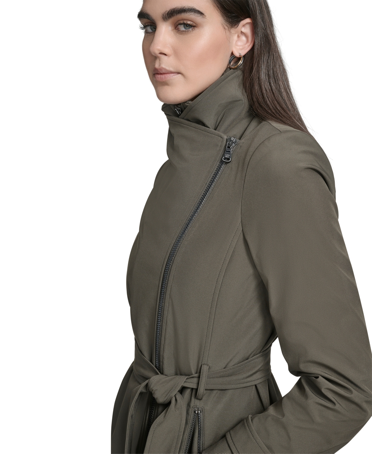 Calvin Klein Womens Belted Wrap Coat P Xxs Xxl In Gray