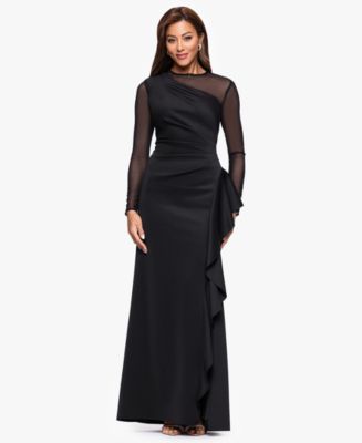 Xscape Women's Long Sleeve Scuba Power Mesh Dress - Black - 10