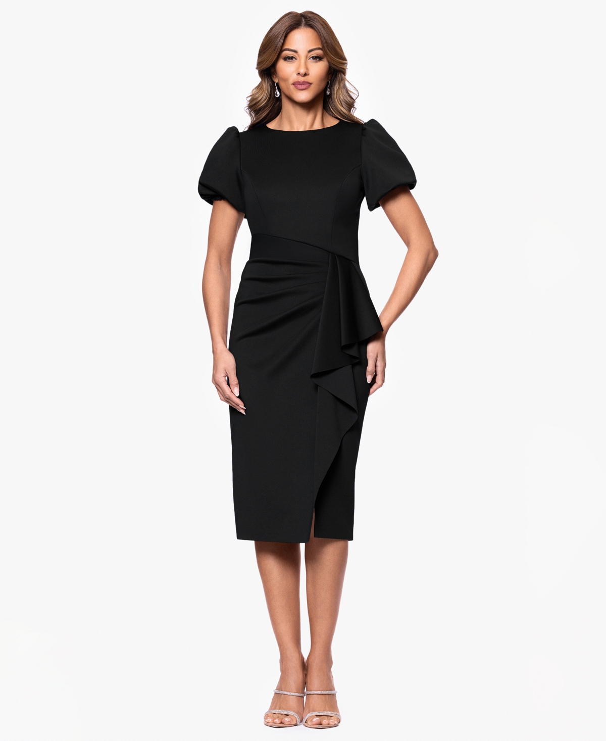 Xscape Women's Draped Puff-sleeve Sheath Dress In Black