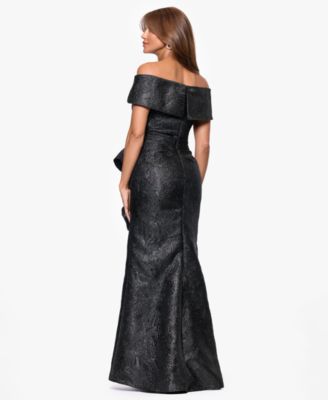 Women's Brocade Off-The-Shoulder Ruffled Long Dress
