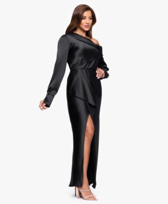 Women's One Shoulder Sash Satin Long Dress