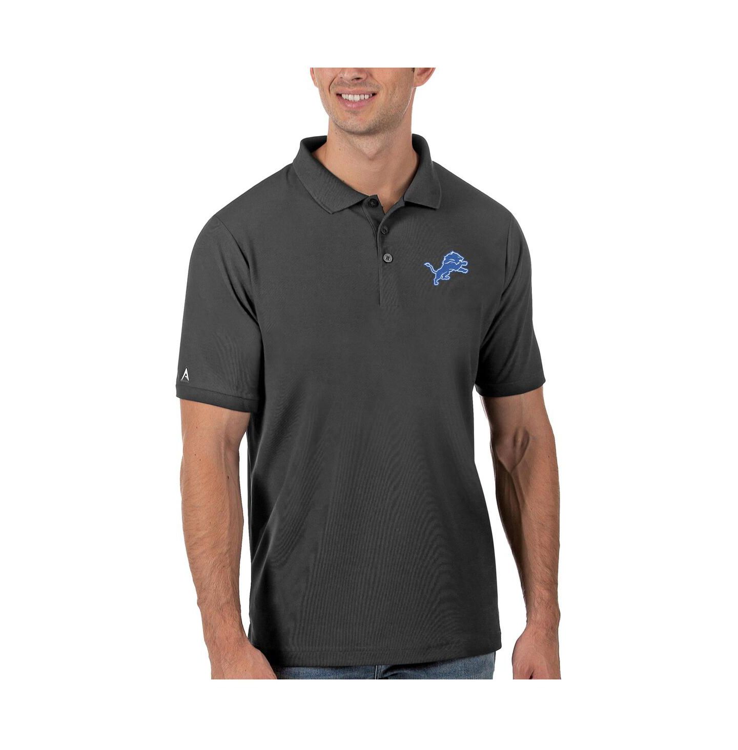 Мужское поло Antigua Charcoal Detroit Lions Legacy Pique Polo Shirt — фото 1