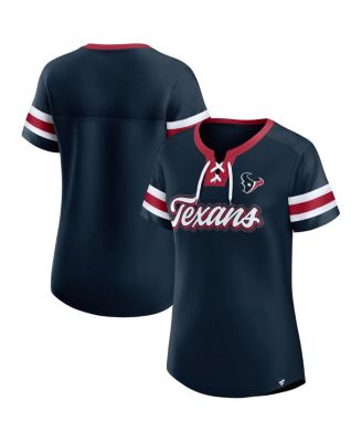 Fanatics - Women's Navy Houston Texans Iconic Bling Athena Lace-Up V-neck T-shirt