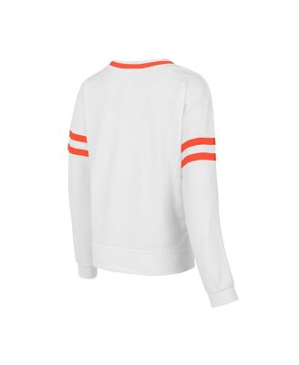 Women's White Clemson Tigers Borough French Terry Arch Over Long Sleeve Top