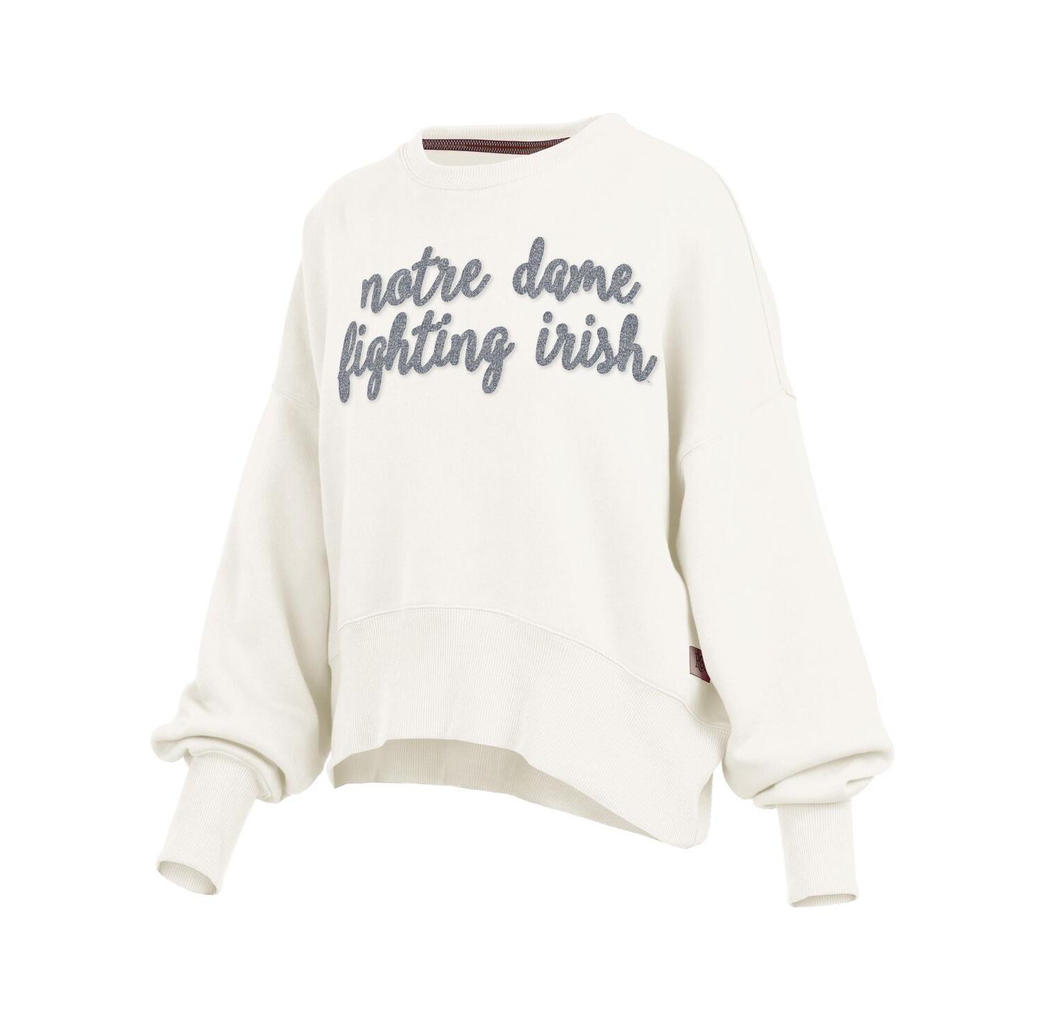 Women's Cream Notre Dame Fighting Irish Oversized Chelsea Waist Length Pullover Sweatshirt