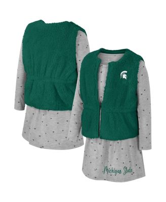 Colosseum - Girls Toddler Green Michigan State Spartans Meowing Vest Dress Set