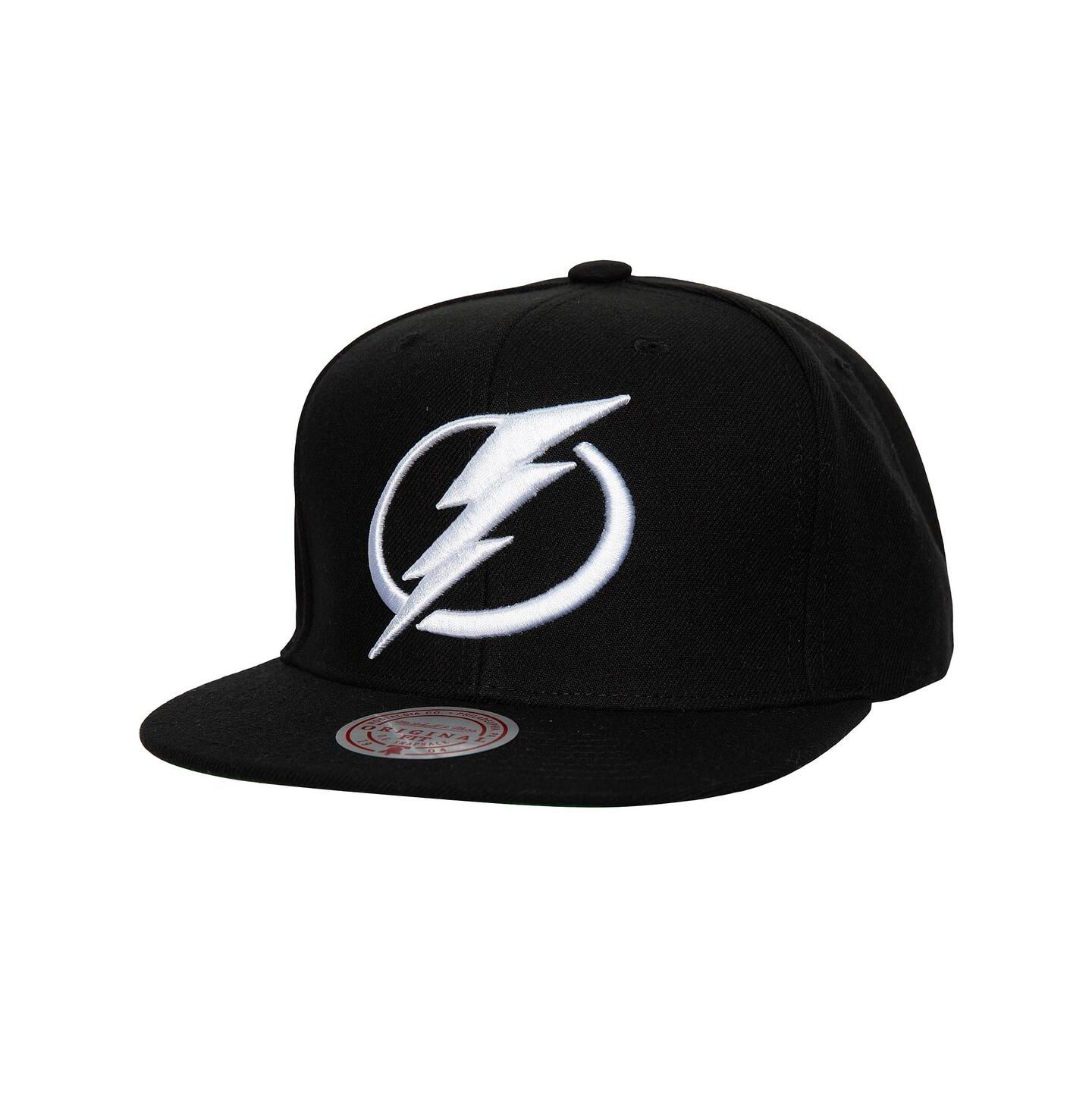 Мужские головные уборы Mitchell & Ness Black Tampa Bay Lightning Core Top Spot Snapback Hat — фото 1