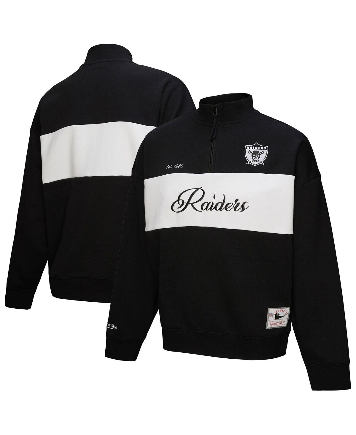 Mitchell & Ness Black Oakland Raiders Quarter-zip Jacket In Black
